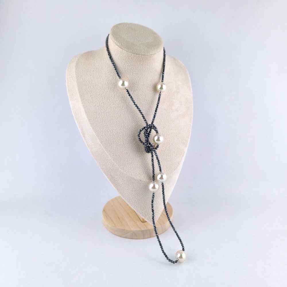 Pearl & Hematite Necklace 925 Sterling Silver Majorica 1890 Spain - Picture 8 of 10